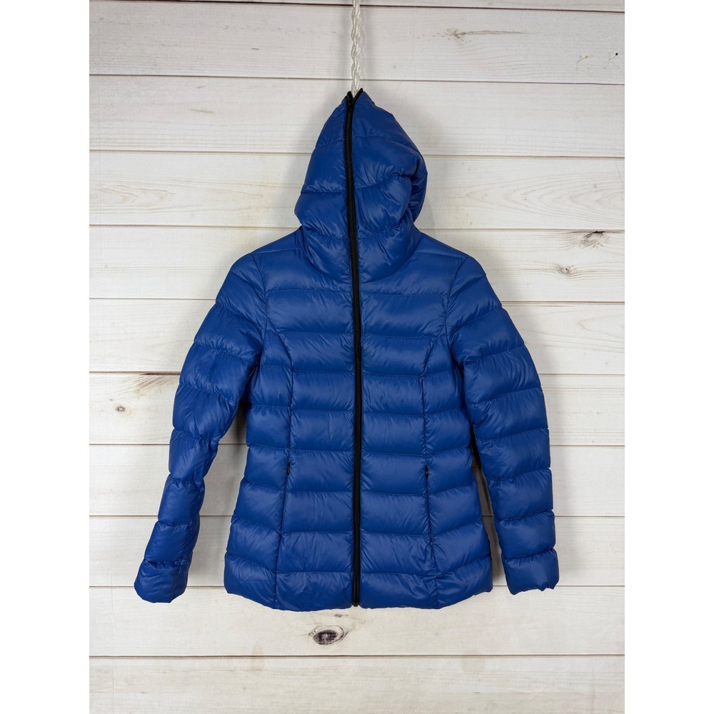Soia & Kyo Jacket Womens Small Blue Face Covered Hood Quilted Down Puffer